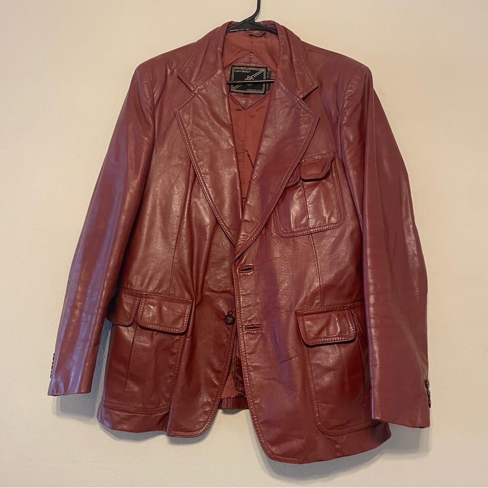 LANCE LIMITED 80'S MEN Maroon Leather Jacket Korean Hollywood Style Size XL
